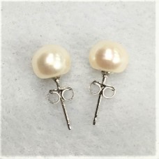 7-7.5mm 淡水珍珠白色面包珠925銀耳環